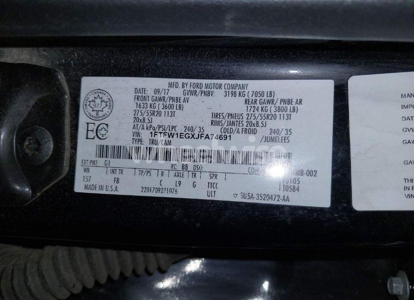 Photo 9 of 2018 Ford F-150 XLT (VIN 1FTFW1EGXJFA74691)