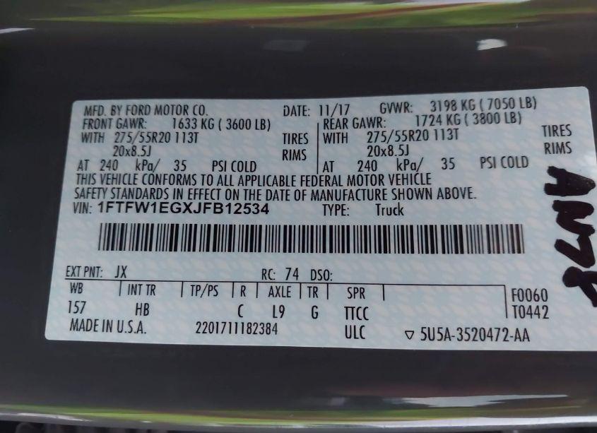 Photo 9 of 2018 Ford F-150 LARIAT (VIN 1FTFW1EGXJFB12534)