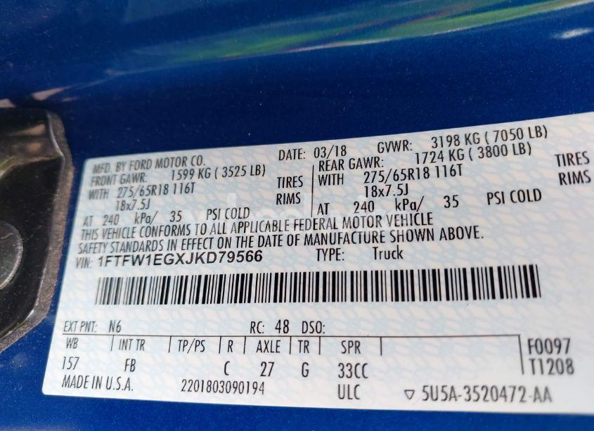 Photo 9 of 2018 Ford F-150 XLT (VIN 1FTFW1EGXJKD79566)