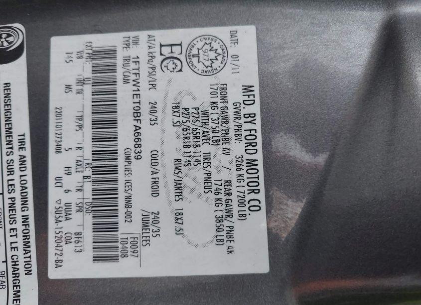 Photo 9 of 2011 Ford F-150 XLT (VIN 1FTFW1ET0BFA66839)