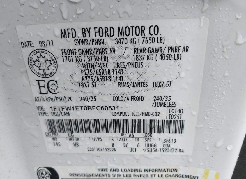 Photo 9 of 2011 Ford F-150 LARIAT (VIN 1FTFW1ET0BFC60531)