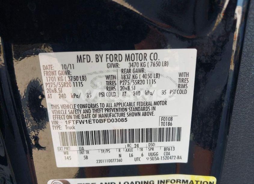 Photo 9 of 2011 Ford F-150 FX4 (VIN 1FTFW1ET0BFD03085)