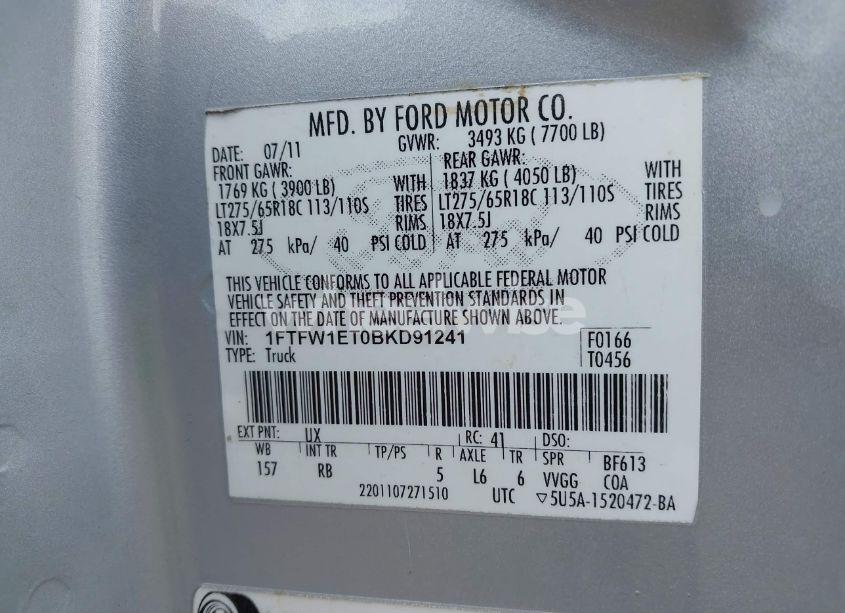 Photo 9 of 2011 Ford F-150 FX4 (VIN 1FTFW1ET0BKD91241)