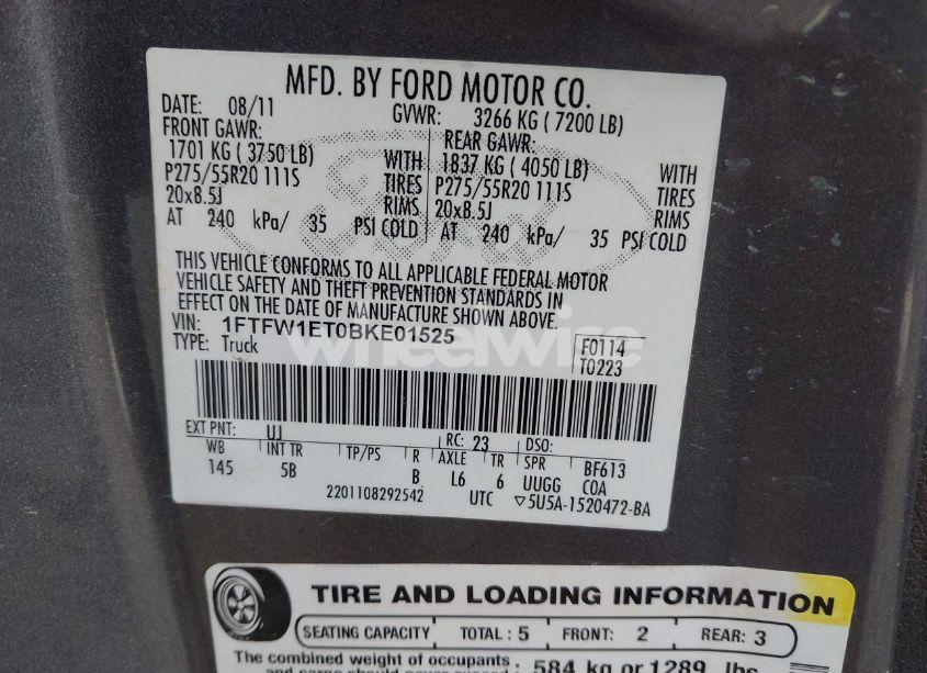 Photo 9 of 2011 Ford F-150 FX4 (VIN 1FTFW1ET0BKE01525)