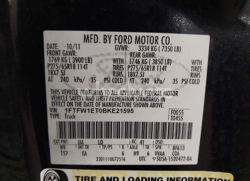 Photo 9 of 2011 Ford F-150 LARIAT (VIN 1FTFW1ET0BKE21595)