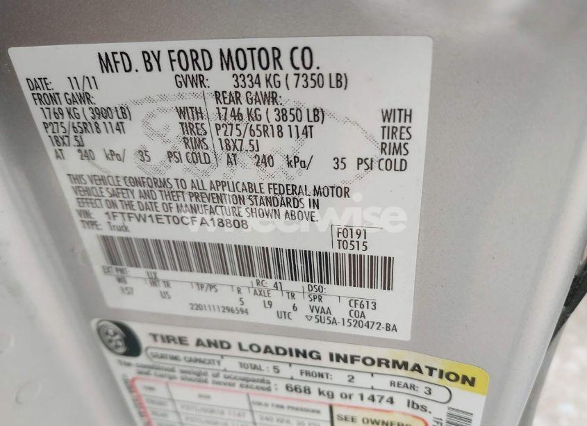 Photo 9 of 2012 Ford F-150 XLT (VIN 1FTFW1ET0CFA18808)