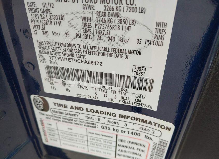 Photo 9 of 2012 Ford F-150 XLT (VIN 1FTFW1ET0CFA68172)