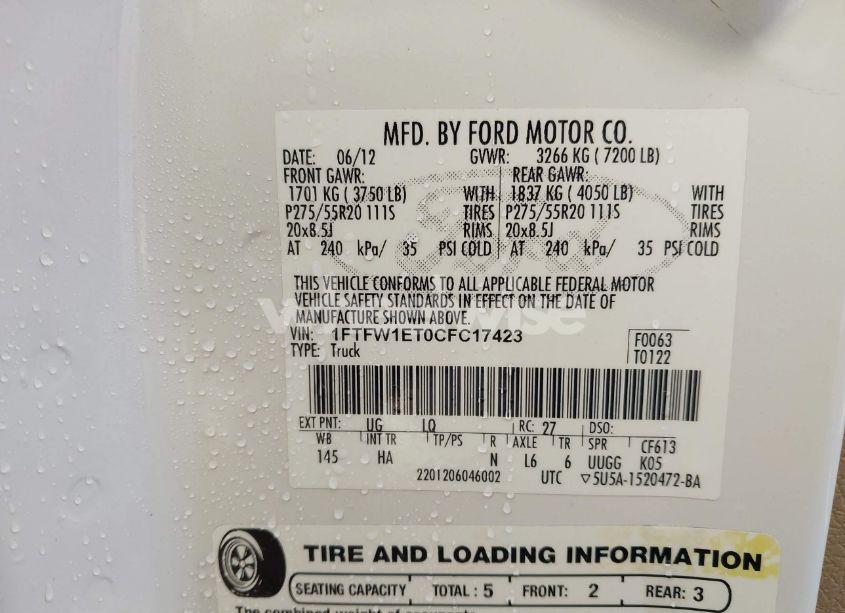 Photo 9 of 2012 Ford F-150 LARIAT (VIN 1FTFW1ET0CFC17423)