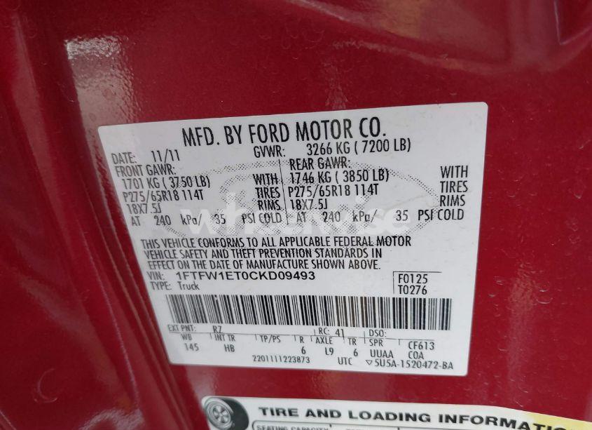 Photo 9 of 2012 Ford F-150 LARIAT (VIN 1FTFW1ET0CKD09493)