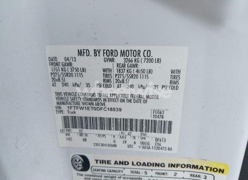 Photo 9 of 2013 Ford F-150 FX4 (VIN 1FTFW1ET0DFC18539)