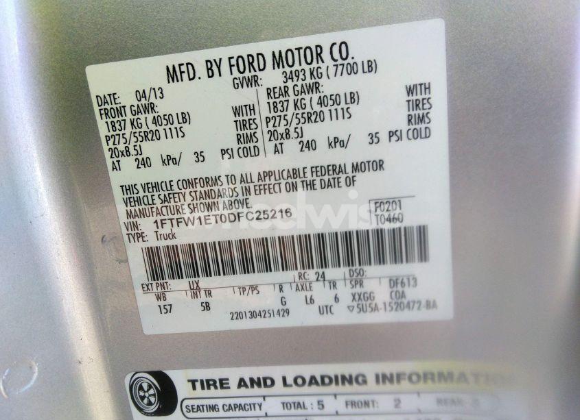 Photo 9 of 2013 Ford F-150 FX4 (VIN 1FTFW1ET0DFC25216)