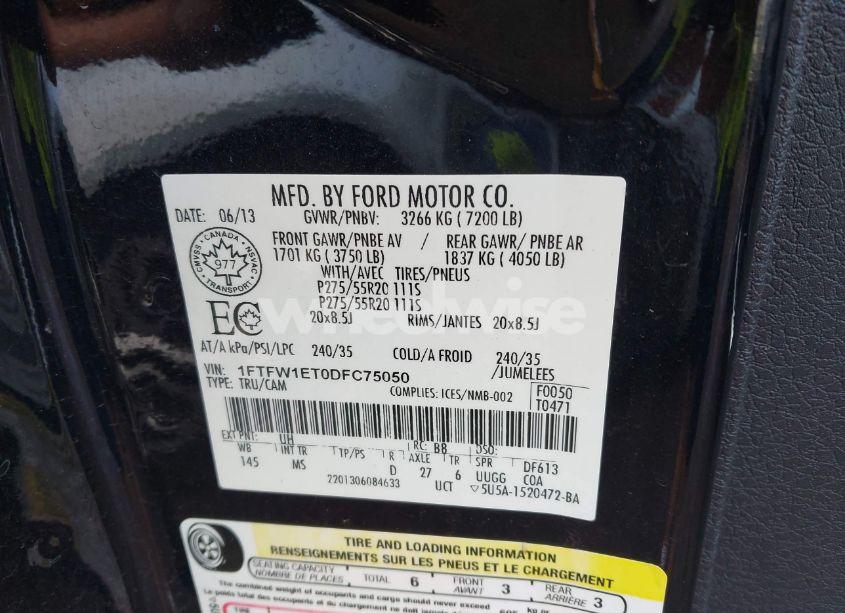 Photo 9 of 2013 Ford F-150 XLT (VIN 1FTFW1ET0DFC75050)