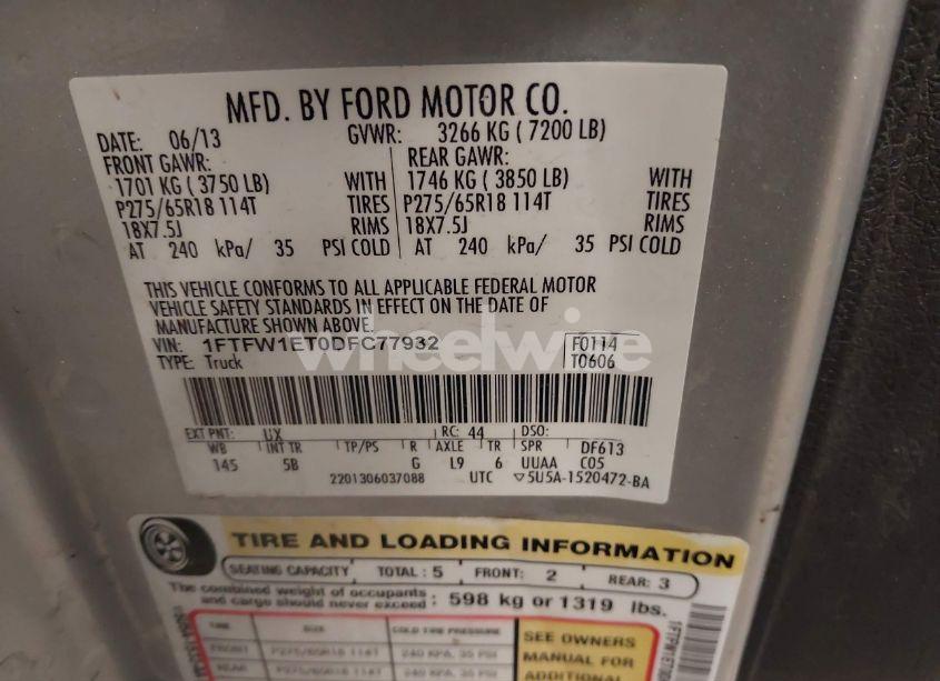 Photo 9 of 2013 Ford F-150 FX4 (VIN 1FTFW1ET0DFC77932)