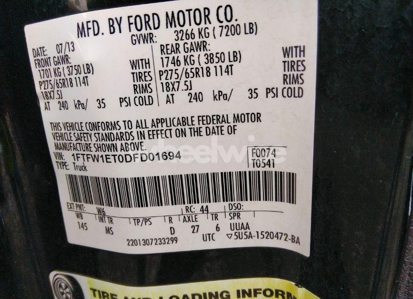 Photo 9 of 2013 Ford F-150 XLT (VIN 1FTFW1ET0DFD01694)