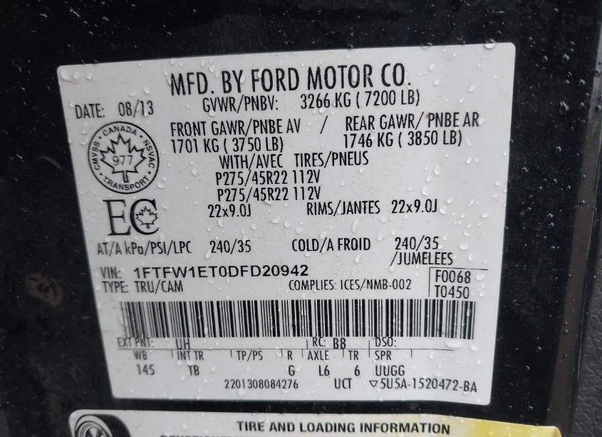 Photo 9 of 2013 Ford F-150 LIMITED (VIN 1FTFW1ET0DFD20942)