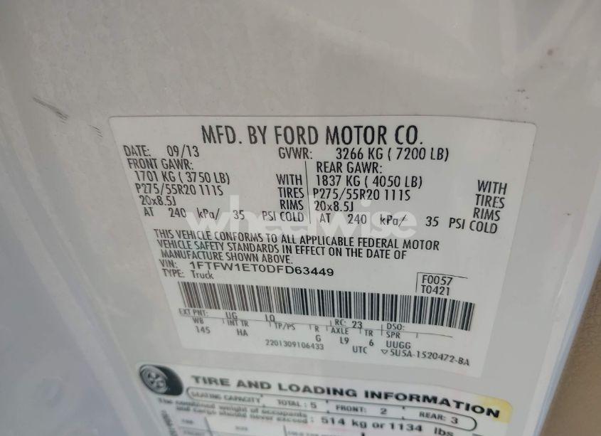 Photo 9 of 2013 Ford F-150 LARIAT (VIN 1FTFW1ET0DFD63449)