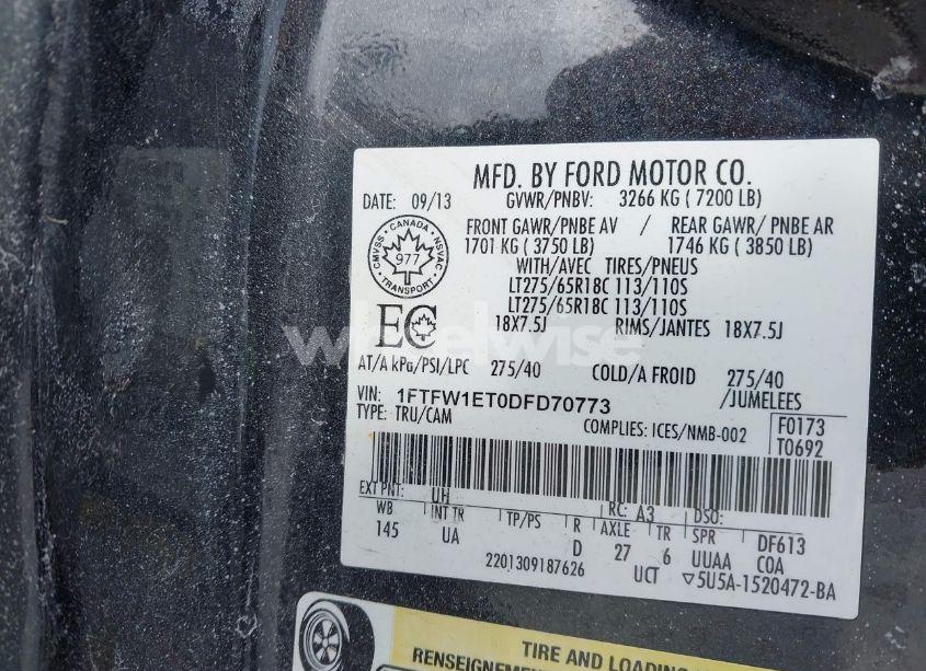 Photo 9 of 2013 Ford F-150 XLT (VIN 1FTFW1ET0DFD70773)