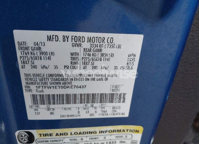 Photo 9 of 2013 Ford F-150 XLT (VIN 1FTFW1ET0DKE76437)