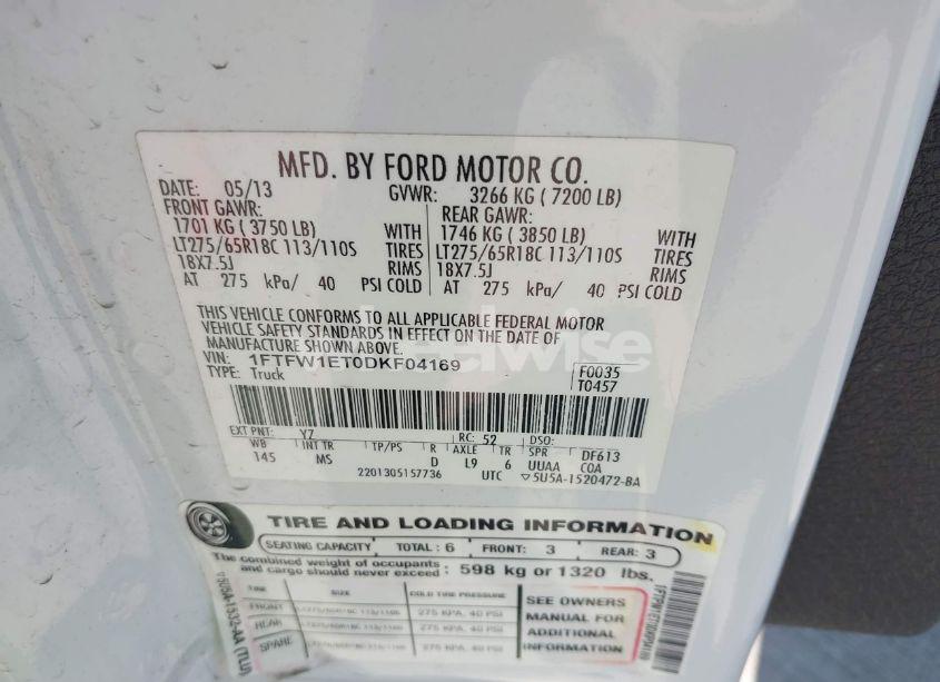 Photo 9 of 2013 Ford F-150 XLT (VIN 1FTFW1ET0DKF04169)