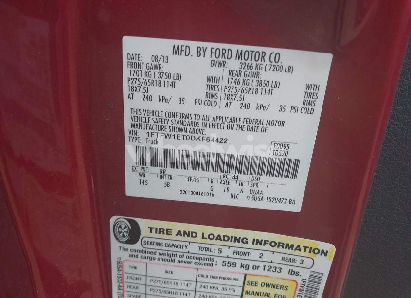 Photo 9 of 2013 Ford F-150 FX4 (VIN 1FTFW1ET0DKF64422)