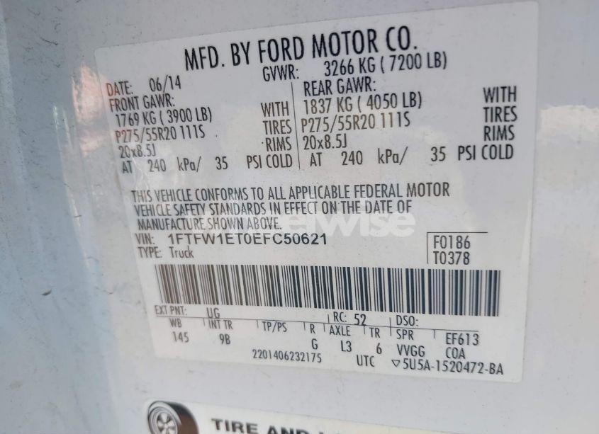 Photo 9 of 2014 Ford F-150 PLATINUM (VIN 1FTFW1ET0EFC50621)