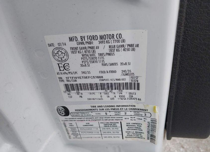 Photo 9 of 2014 Ford F-150 PLATINUM (VIN 1FTFW1ET0EFC53888)