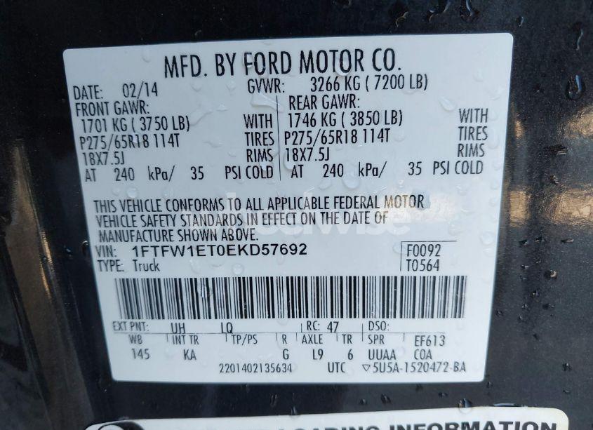 Photo 9 of 2014 Ford F-150 KING RANCH (VIN 1FTFW1ET0EKD57692)