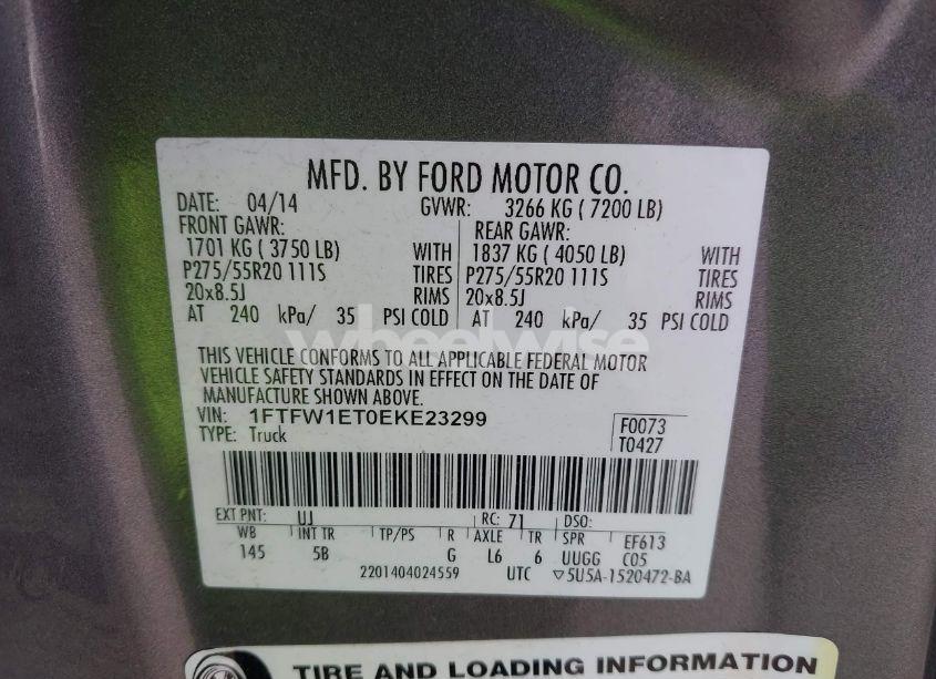 Photo 9 of 2014 Ford F-150 FX4 (VIN 1FTFW1ET0EKE23299)