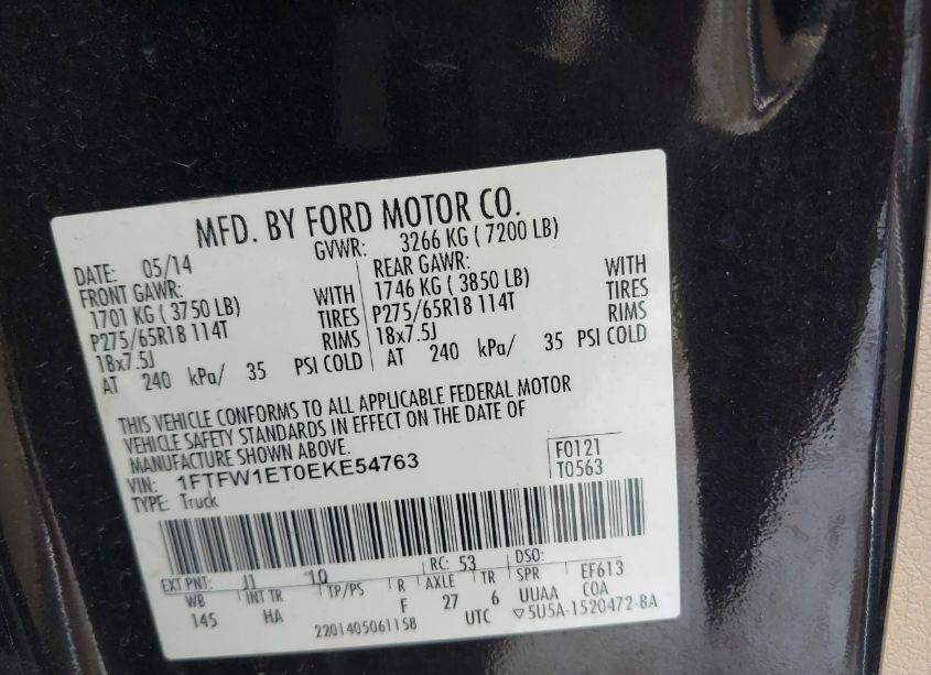 Photo 9 of 2014 Ford F-150 LARIAT (VIN 1FTFW1ET0EKE54763)