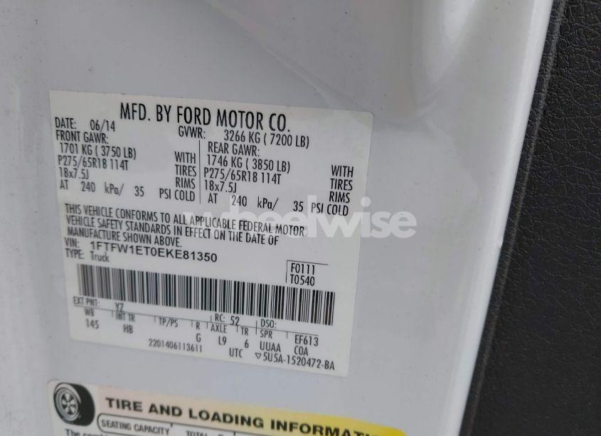 Photo 9 of 2014 Ford F-150 LARIAT (VIN 1FTFW1ET0EKE81350)