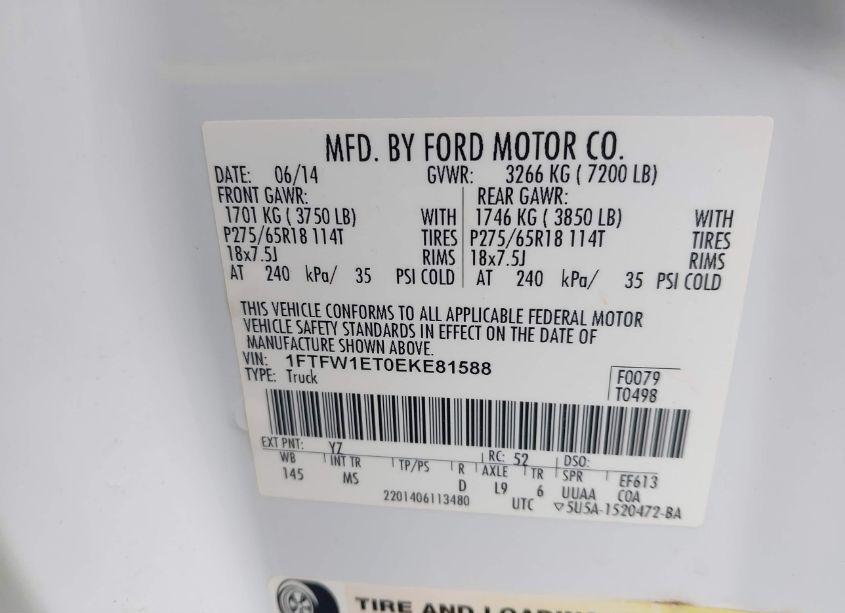 Photo 9 of 2014 Ford F-150 XLT (VIN 1FTFW1ET0EKE81588)