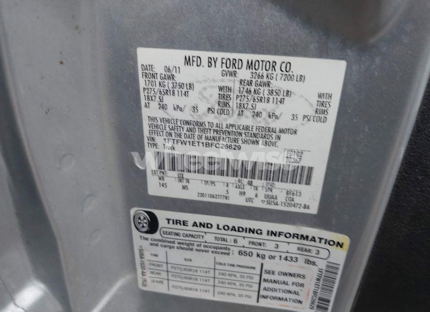 Photo 9 of 2011 Ford F-150 XLT (VIN 1FTFW1ET1BFC26629)