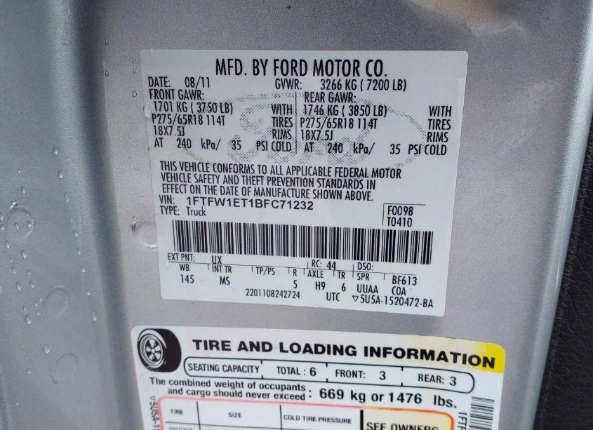 Photo 9 of 2011 Ford F-150 XLT (VIN 1FTFW1ET1BFC71232)