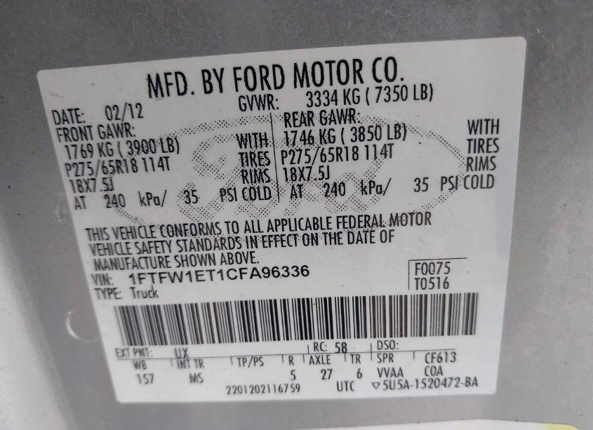 Photo 9 of 2012 Ford F-150 XLT (VIN 1FTFW1ET1CFA96336)