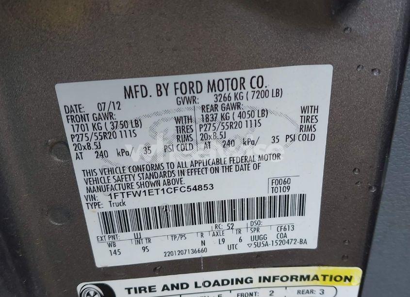 Photo 9 of 2012 Ford F-150 PLATINUM (VIN 1FTFW1ET1CFC54853)