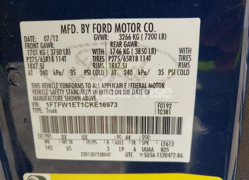 Photo 9 of 2012 Ford F-150 XLT (VIN 1FTFW1ET1CKE16973)