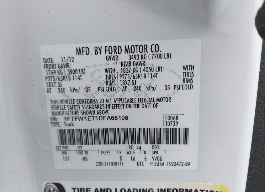 Photo 9 of 2013 Ford F-150 XLT (VIN 1FTFW1ET1DFA66108)