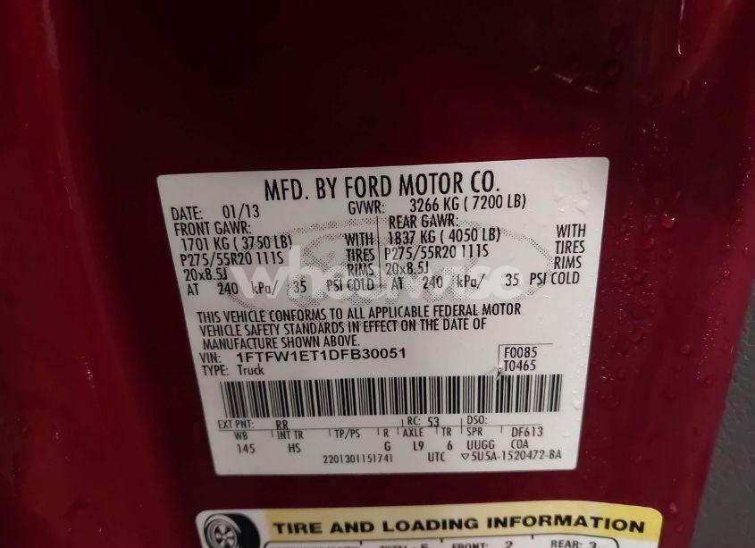 Photo 9 of 2013 Ford F-150 LARIAT (VIN 1FTFW1ET1DFB30051)