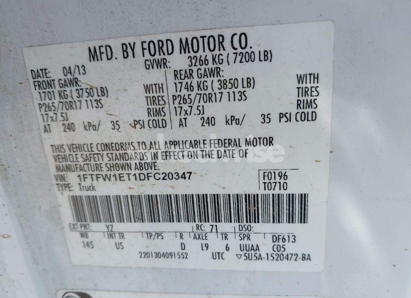 Photo 9 of 2013 Ford F-150 XLT (VIN 1FTFW1ET1DFC20347)