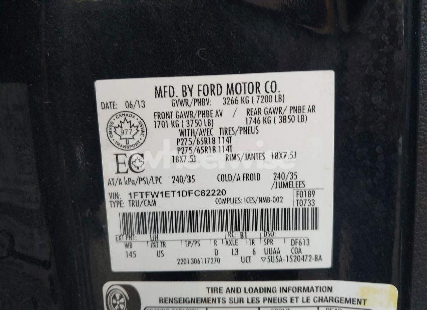 Photo 9 of 2013 Ford F-150 XLT (VIN 1FTFW1ET1DFC82220)