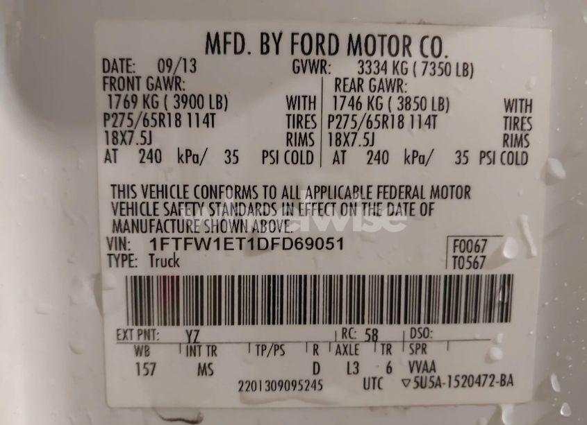 Photo 9 of 2013 Ford F-150 XLT (VIN 1FTFW1ET1DFD69051)