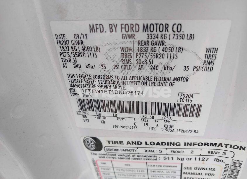 Photo 9 of 2013 Ford F-150 KING RANCH (VIN 1FTFW1ET1DKD26174)