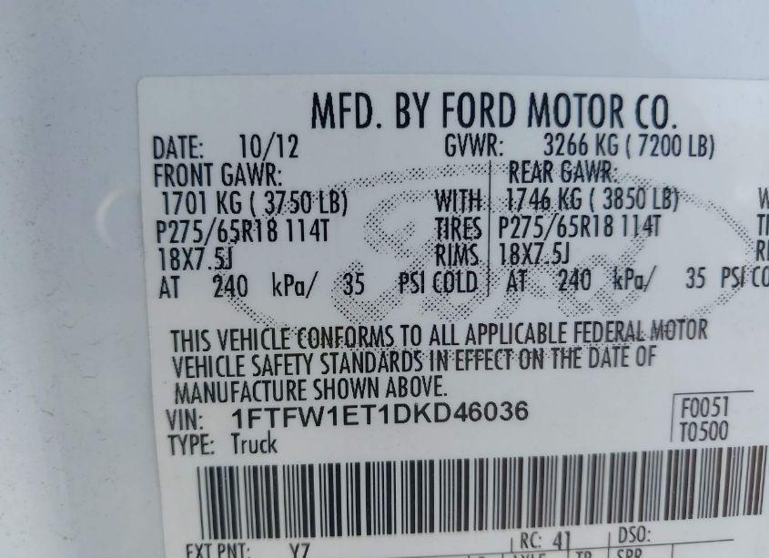 Photo 9 of 2013 Ford F-150 XLT (VIN 1FTFW1ET1DKD46036)