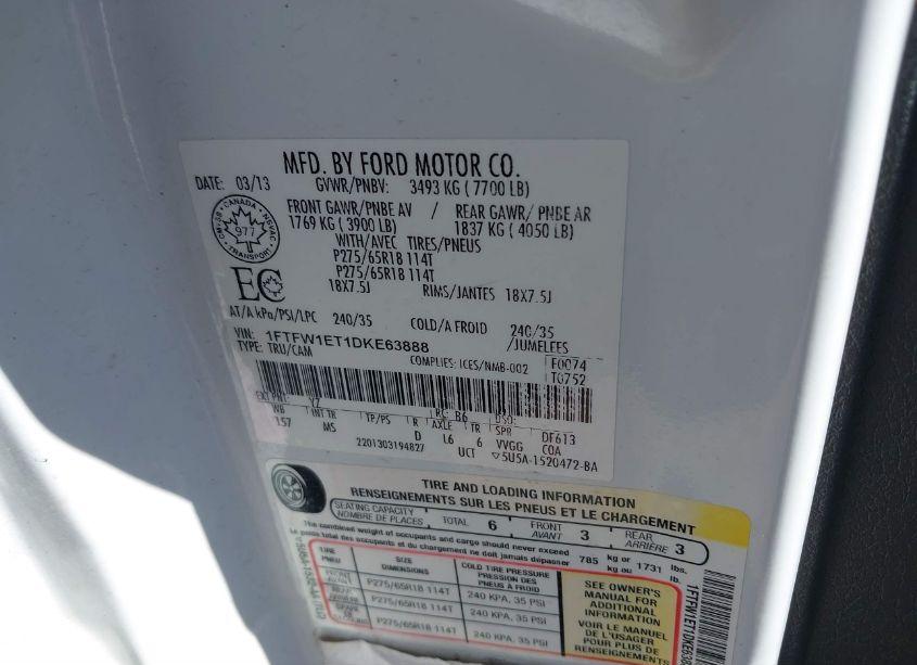 Photo 9 of 2013 Ford F-150 XLT (VIN 1FTFW1ET1DKE63888)