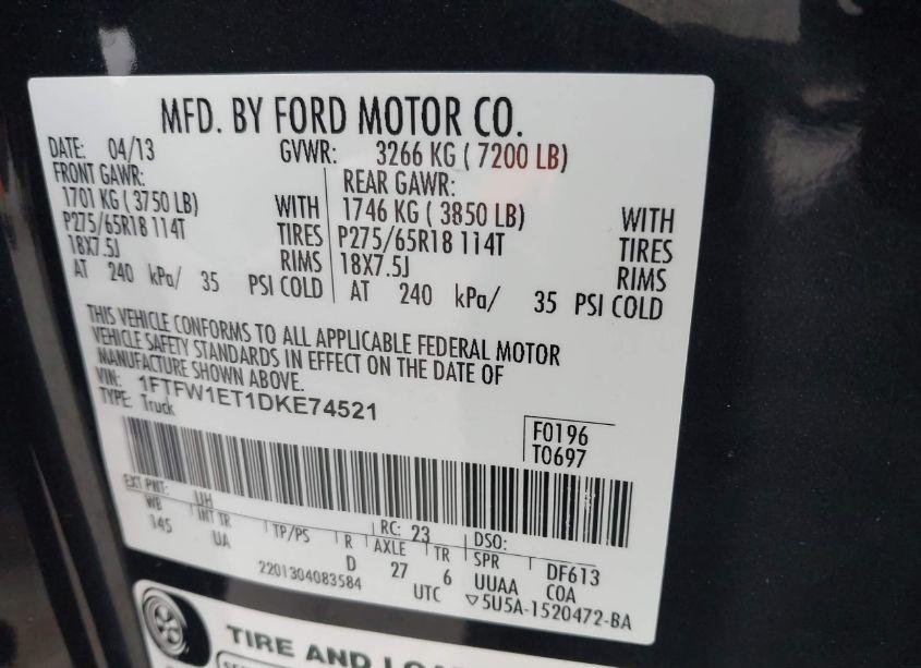 Photo 9 of 2013 Ford F-150 XLT (VIN 1FTFW1ET1DKE74521)