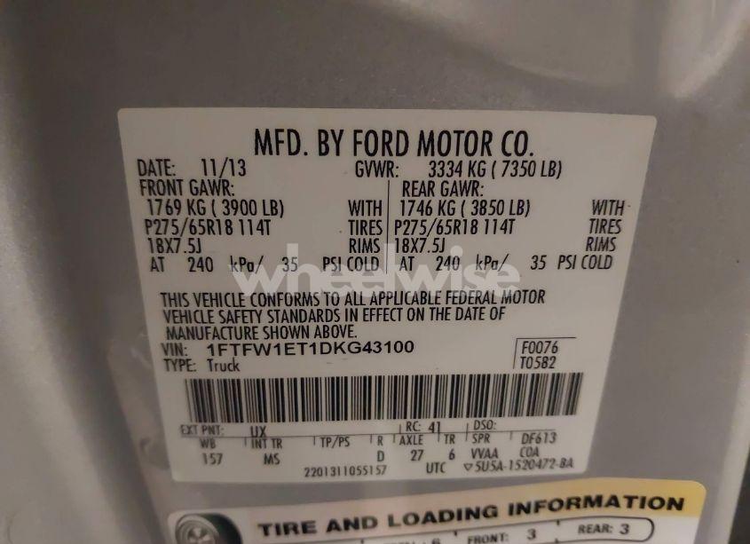 Photo 9 of 2013 Ford F-150 XLT (VIN 1FTFW1ET1DKG43100)