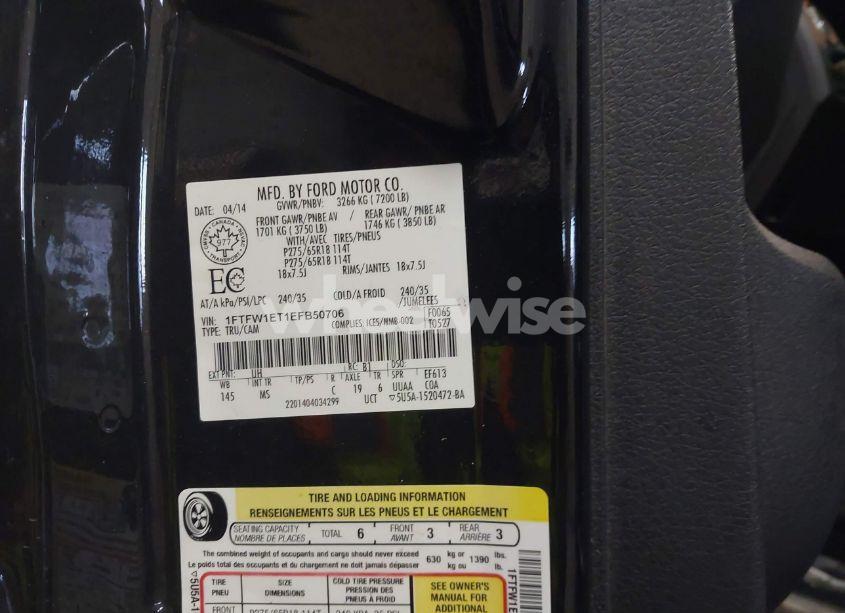 Photo 9 of 2014 Ford F-150 XLT (VIN 1FTFW1ET1EFB50706)