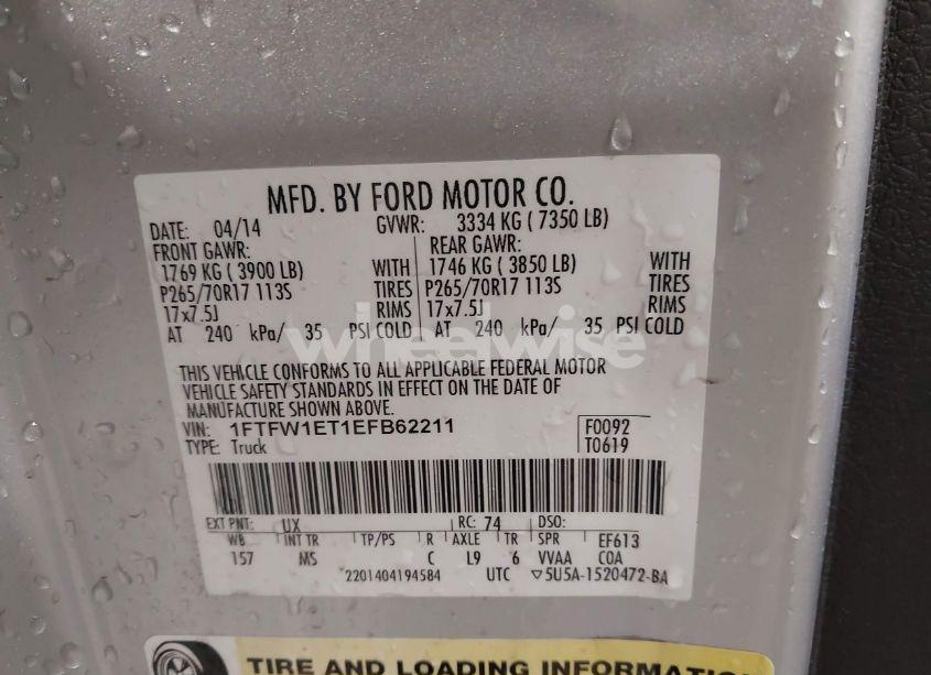 Photo 9 of 2014 Ford F-150 XLT (VIN 1FTFW1ET1EFB62211)