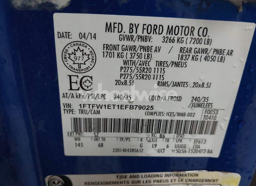 Photo 9 of 2014 Ford F-150 FX4 (VIN 1FTFW1ET1EFB79025)