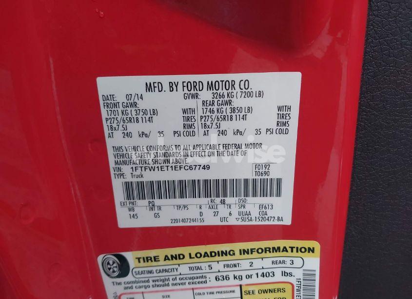 Photo 9 of 2014 Ford F-150 XLT (VIN 1FTFW1ET1EFC67749)